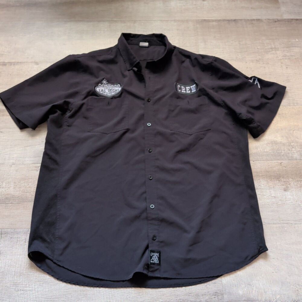 ​Harley Davidson Las Vegas Crew Shirt Black Short Sleeve Button Up Mens Large